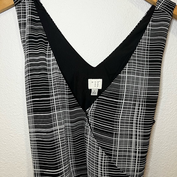 A New Day Black White Plaid Dress Sleeveless V-Neck Lined Size Large L - Picture 2 of 7